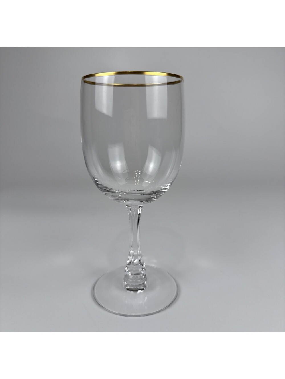 Fostoria Etched Crystal Wine Glass • Gold Rim 7x3 in Vintage Stemware Goblet